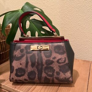 Aldo Black and Red Satchel with Structured Shape and Elegant Metal Frame